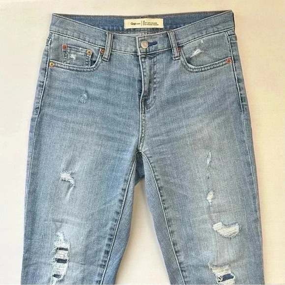 GAP Best Girlfriend Jeans Distressed Ankle Crop Boho Light Wash Blue Denim 25 - Picture 11 of 16